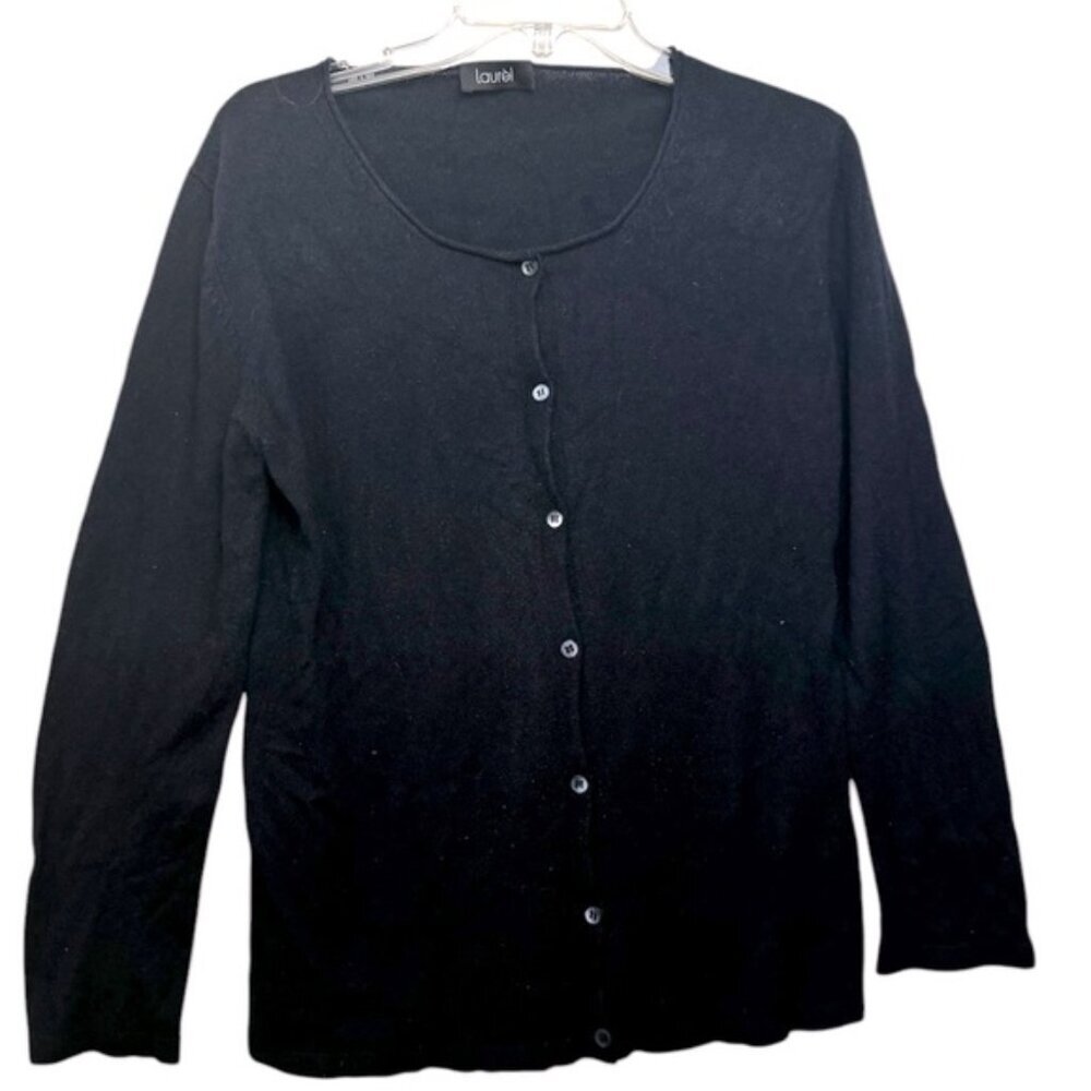 Laurel Silk Cashmere Cardigan Sweater Knit Round Neck Minimalist Top Button Up M